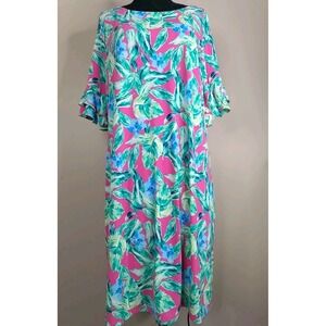 Pappagallo Women Colorful Bold Floral Ruffled Sleeve Dress Size 2X